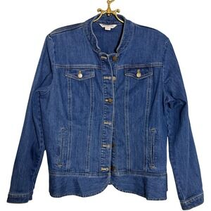 Coldwater Creek Womens Medium Wash Denim Jacket Mandarin Collar Size L 14960
